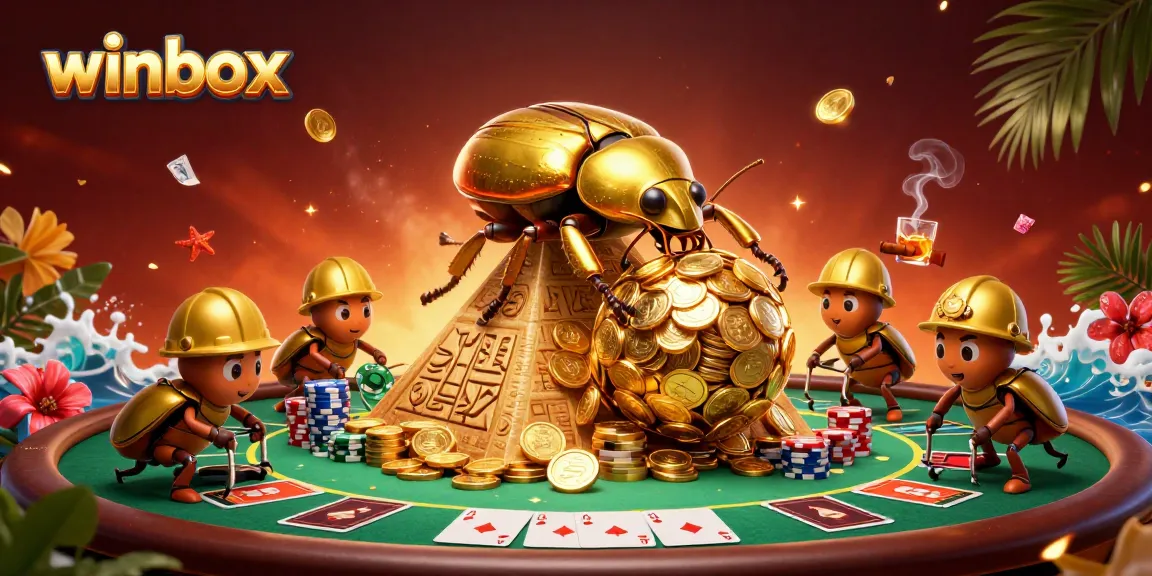 Winbox stimulates excitement with a vibrant 3D scene of poker and gold coins, showcasing thrilling gameplay.
