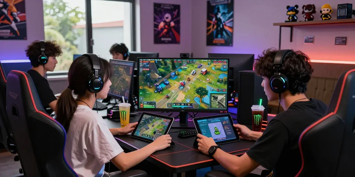 Collaborative gaming strategy session in a dynamic dollar4d truck defense game, showcasing vibrant setups and enthusiastic players.