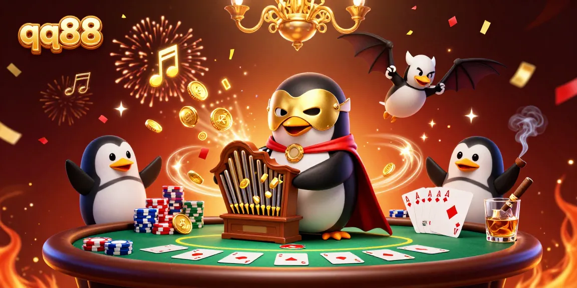 Engage in dynamic poker action with qq88 as golden coins fly from the organ, enhancing your gaming experience.