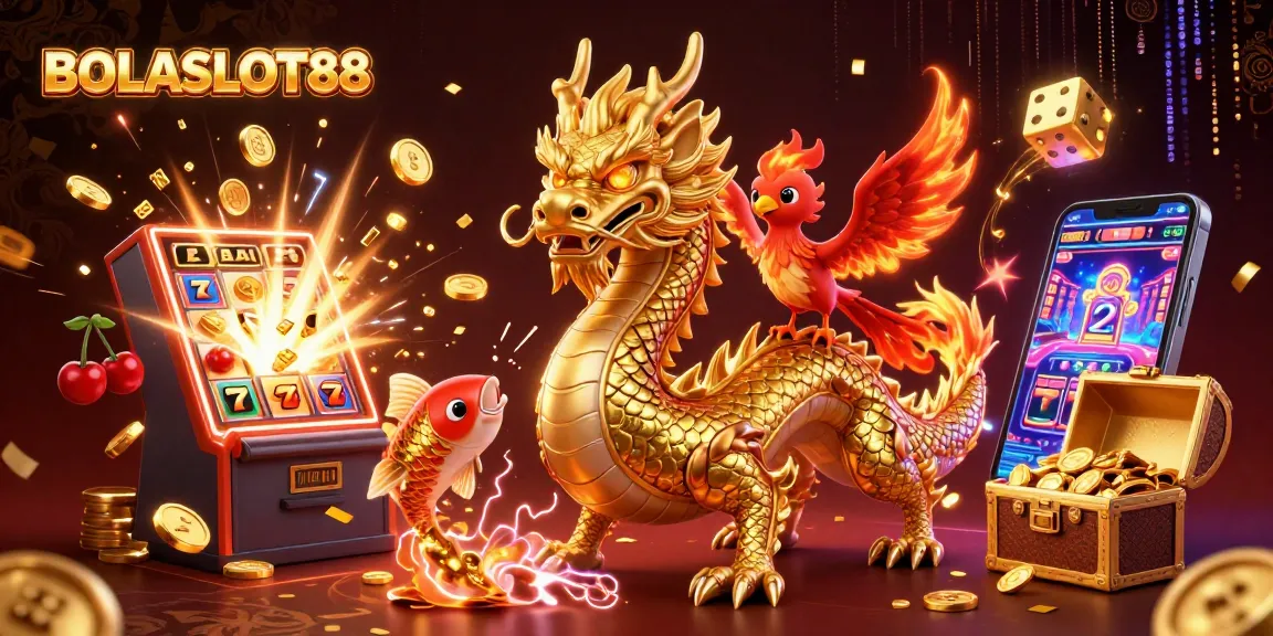 BOLASLOT88 menghadirkan ilustrasi digital 3D yang memukau dengan naga emas, phoenix merah, dan ikan koi beruntung.