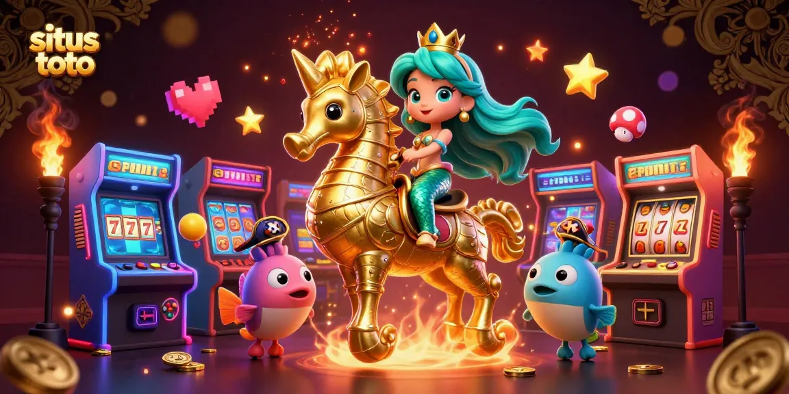 Engage in the vibrant world of situs toto with lively slot reels and colorful 3D characters.