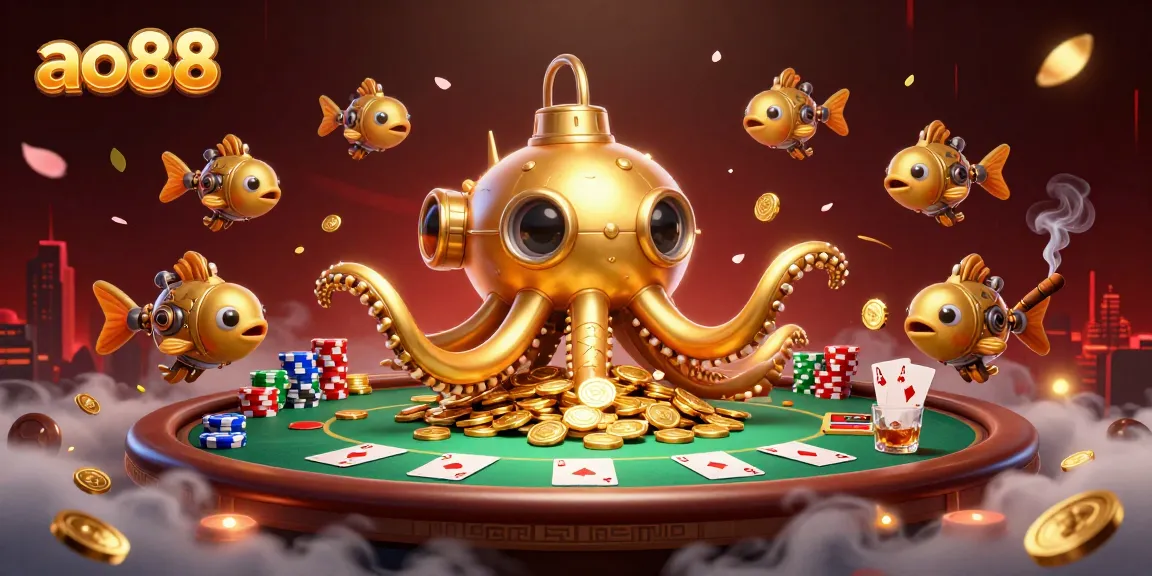 Experience the thrill of ao88 with a rich 3D scene of gambling elements and characters.