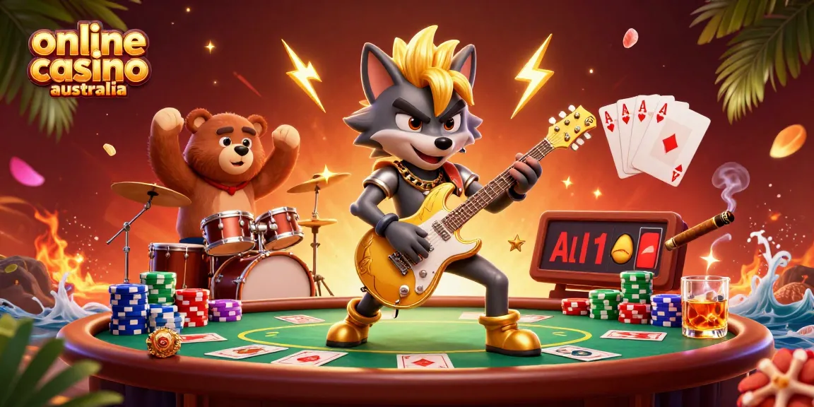 Experience thrilling gameplay at an online casino australia with a vibrant 3D casino scene featuring exciting characters.