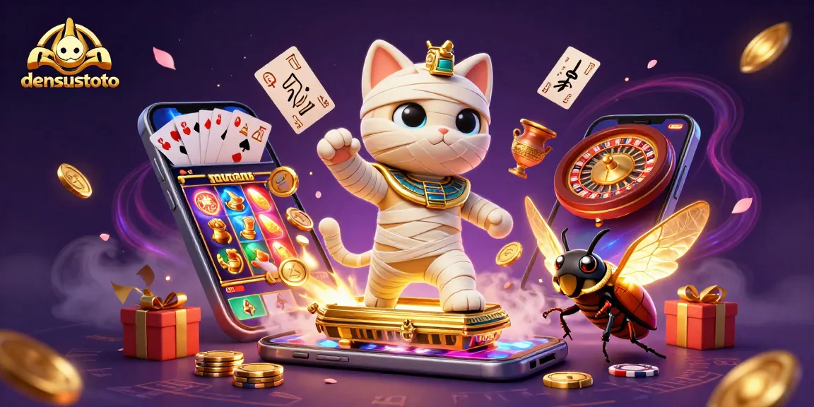 Menang besar dengan densustoto di kasino piramida dengan kucing mumi dan permainan slot meriah.
