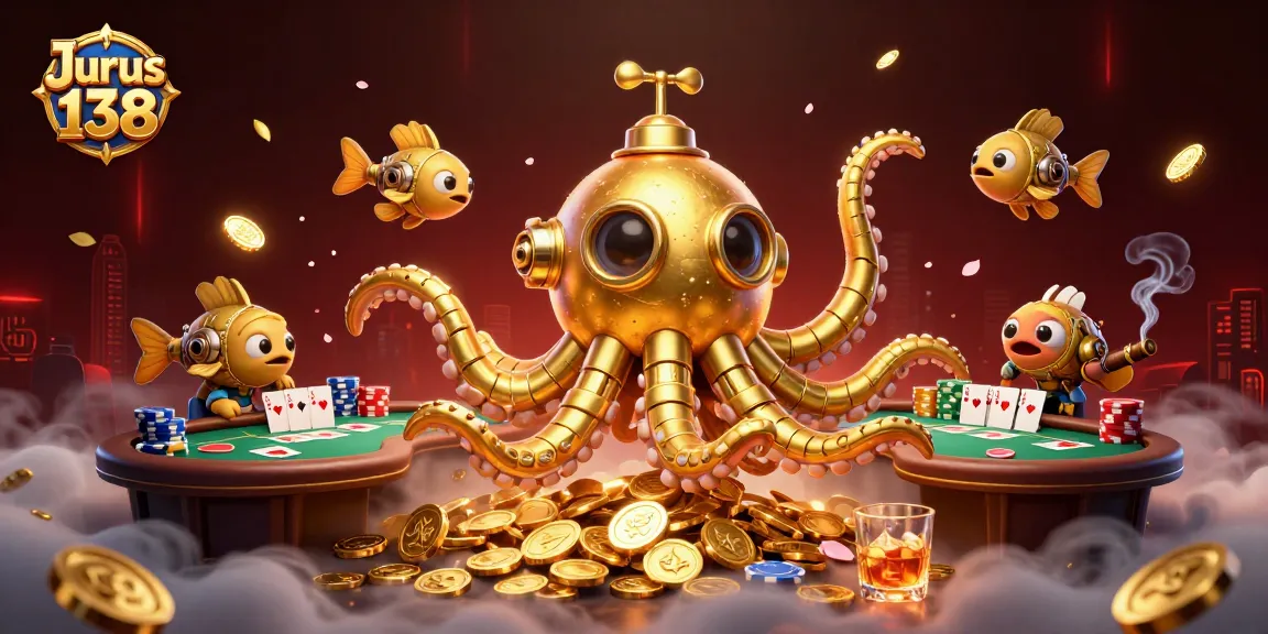 Experience the thrill of Jurus 138 with a vibrant 3D casino scene filled with poker excitement.