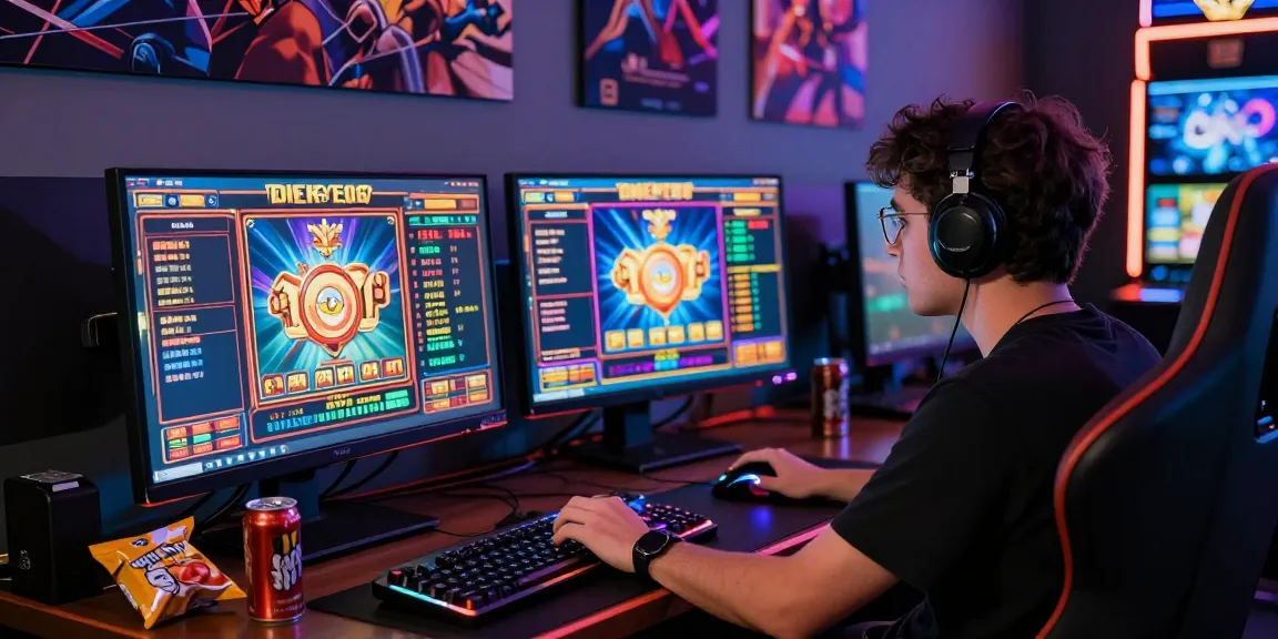 Gamer menikmati permainan slot online di NAGAHITAM303 daftar dengan grafik menarik dan aksesori gaming.