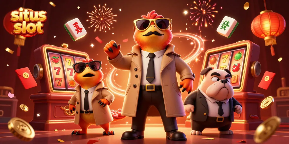 Experience excitement with situs slot as playful raptors try to enter a VIP lounge amid dynamic casino elements.